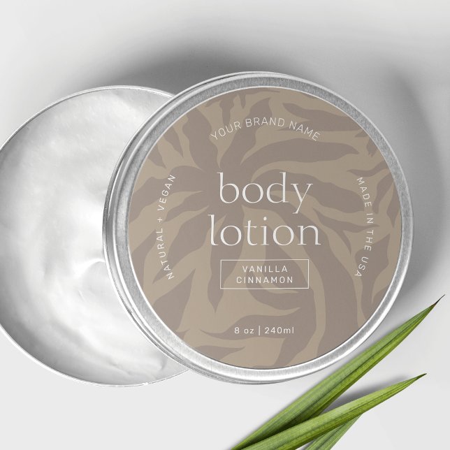 Élégant Neutral Lotion Jar Round Étiquette de prod (Neutral pastel beige round product label with fully editable text & colors)