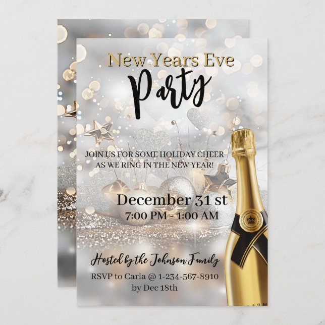 Elegant New Year's Eve Party Invitation (Devant / Derrière)