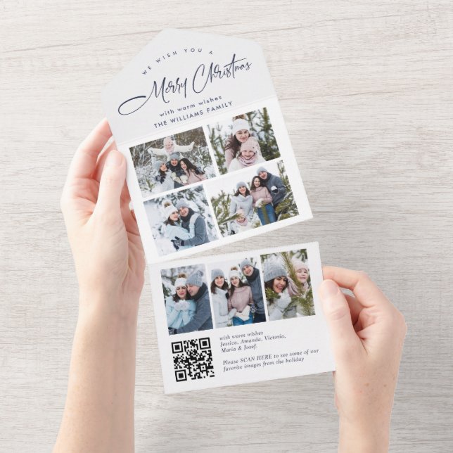 Élégant Noël 7 Photo Greeting QR Carte de vacances (Déchirure)