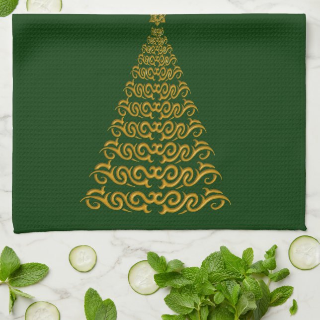 Élégant Noël Arbre Serviette de cuisine (Plié)
