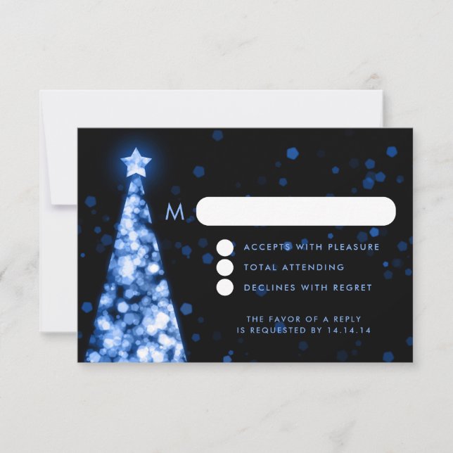 Élégant Noël Festif Mariage RSVP Bleu (Devant)