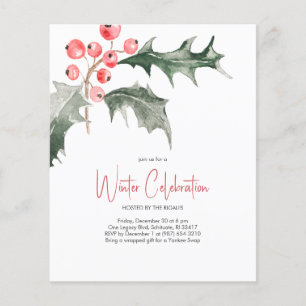 Élégant Noël Holly Invitations Budget