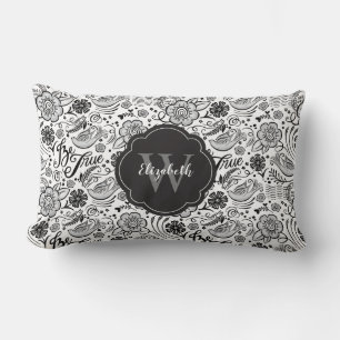 Élégant noir blanc Coussin Floral