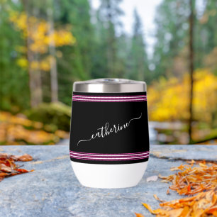 Élégant Noir Blanc Cursive Nom Hot Rose