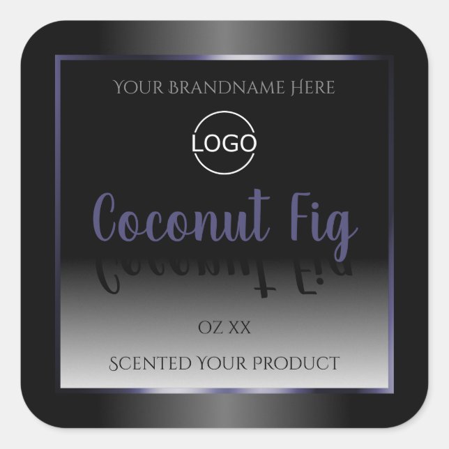 Élégant noir blanc Étiquette cadre bleu Logo (Devant)