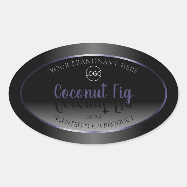 Élégant noir blanc Étiquette cadre bleu Logo (Devant)