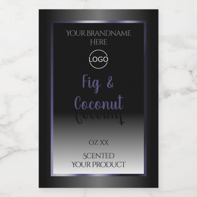 Élégant noir blanc Étiquette cadre bleu Logo (Étiquettes simples)