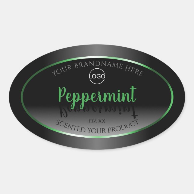 Élégant noir blanc Étiquette vert cadre Logo (Devant)