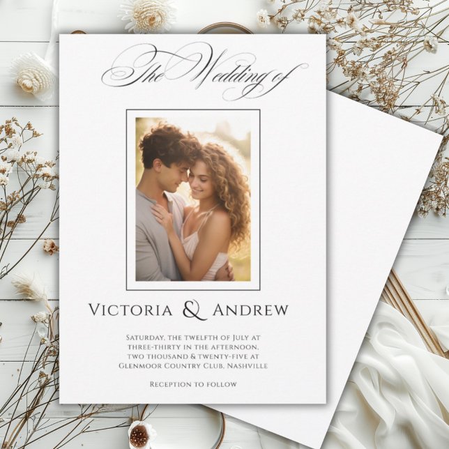 Elégant noir & blanc Faire-part de mariage & photo (Créateur téléchargé)