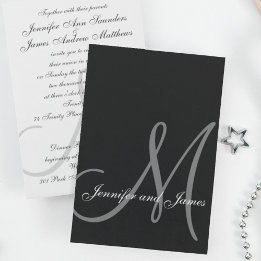Elégant Noir Blanc Mariage Invitations Initiales
