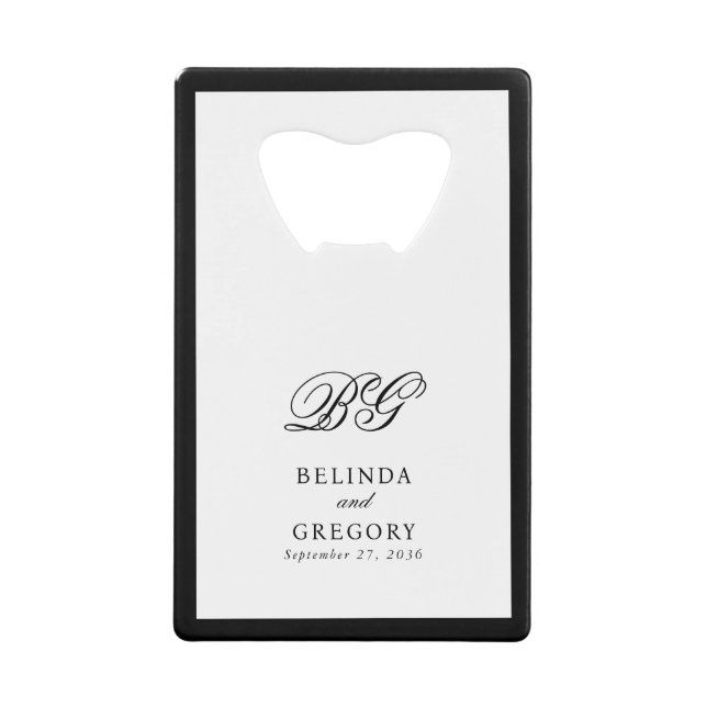 Elégant Noir Blanc Monogramme Mariage Faveur (Devant)