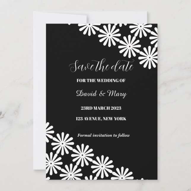 Élégant noir blanc Motif de dentelle florale (Devant)