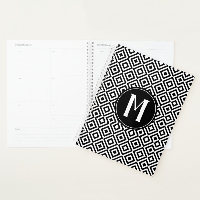 Élégant noir & blanc motif Monogrammé moderne (Devant avec enveloppe)