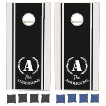 Élégant noir blanc rayure Monogramme Nom de famill