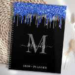 Élégant noir bleu Parties scintillant argent Drive<br><div class="desc">Planificateur de calendrier monogramme personnalisé. Gardez à portée de main tous vos rendez-vous et votre calendrier grâce à notre planificateur de gouttes de parties scintillant noir et argent moderne et élégant, avec une initiale et un nom monogrammés personnalisés. Ce planificateur unique est parfait pour la planification de bureau, l'horaire scolaire,...</div>