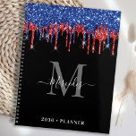 Élégant noir bleu rouge Parties scintillant goutte<br><div class="desc">Planificateur de calendrier monogramme personnalisé. Gardez tous vos rendez-vous et votre calendrier à portée de main grâce à notre planificateur de gouttes de parties scintillant noir et rouge moderne et élégant avec une initiale monogrammée personnalisée et le nom. Ce planificateur unique est parfait pour la planification de bureau, l'horaire scolaire,...</div>