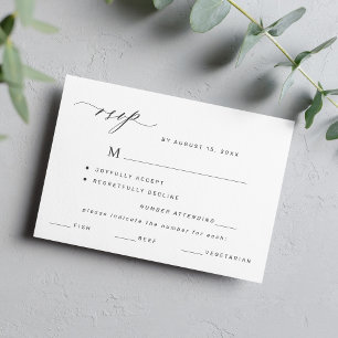 Élégant noir et blanc menu choix mariage rsvp
