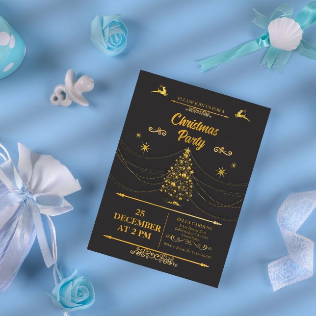 Élégant Noir et Or Noël Fête Invitation (Créateur téléchargé)
