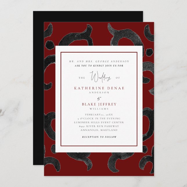 Élégant Noir et Rouge Invitation de mariage d'hive (Devant / Derrière)