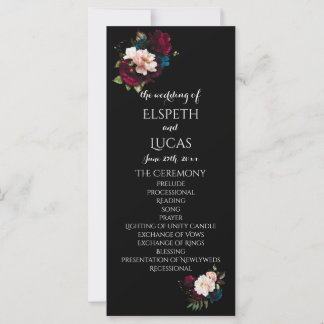 Élégant Noir et Vibrant Programme de Mariage Flora