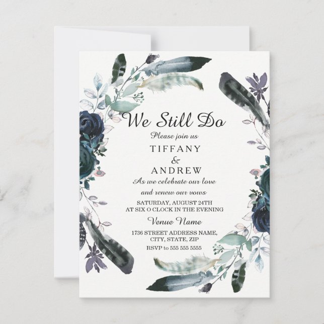 Élégant noir Floral Wreath Vow invitation de renou (Devant)