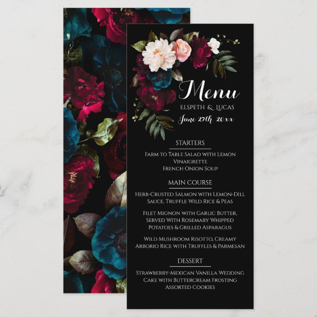 Élégant noir Mariage menu Modèle (Devant / Derrière)