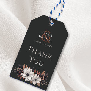 Élégant noir Merci cadeau étiquette florale