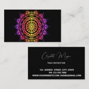 Élégant noir ombre mandala yoga carte de visite