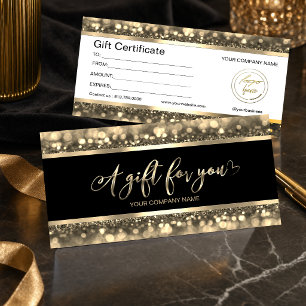 Élégant Noir & Or Certificat Cadeau Logo