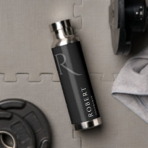 Élégant Noir Personnalisé Nom & Bouteille d'eau Mo