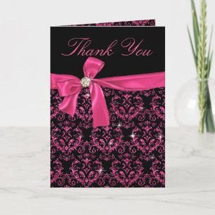 Elégant noir rose Damask Diamond Bow Merci