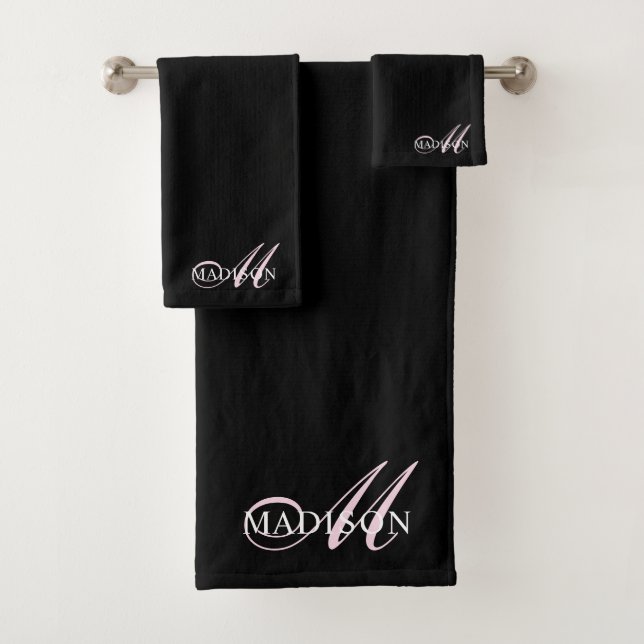 Élégant noir rose Monogramme Script Nom initial (En situation)