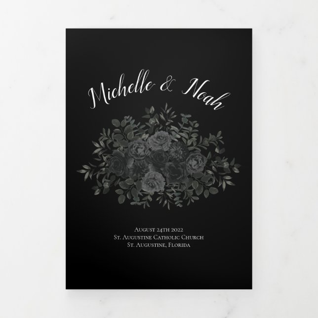 Élégant Noir Rose Programmes de mariage gothique (Page de couverture)