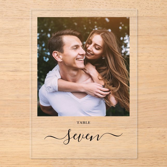 Élégant noir Script photo numéro de table (Recto)