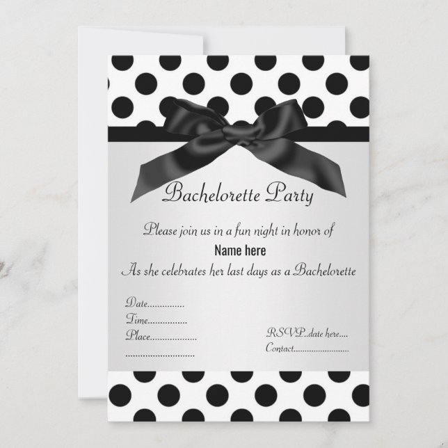 ÉLÉGANT NOIR SPOT BACHELORETTE PARTI INVITATION (Devant)