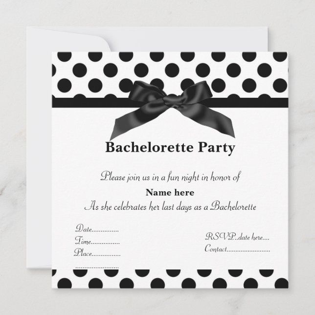 ÉLÉGANT NOIR SPOT BACHELORETTE PARTI INVITATION (Devant)