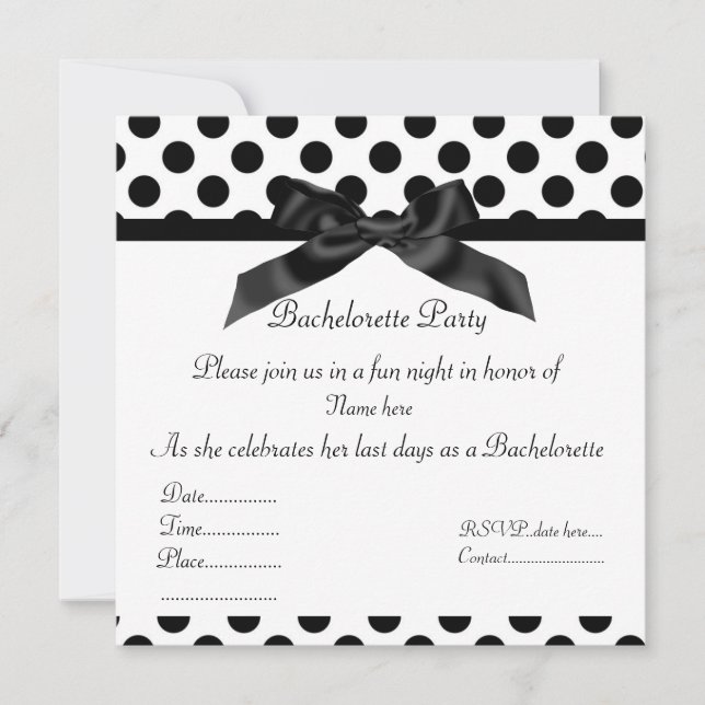 ÉLÉGANT NOIR SPOT BACHELORETTE PARTI INVITATION (Devant)