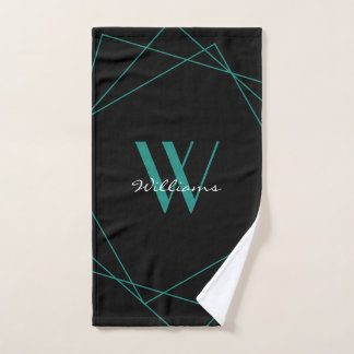 Élégant noir Turquoise Monogramme Nom géométrique