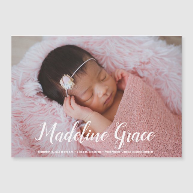 Élégant nom de bébé Script Faire-part de naissance (Devant)