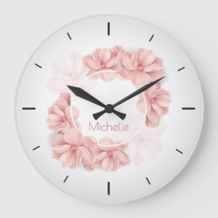 Élégant nom floral rose  Horloge murale