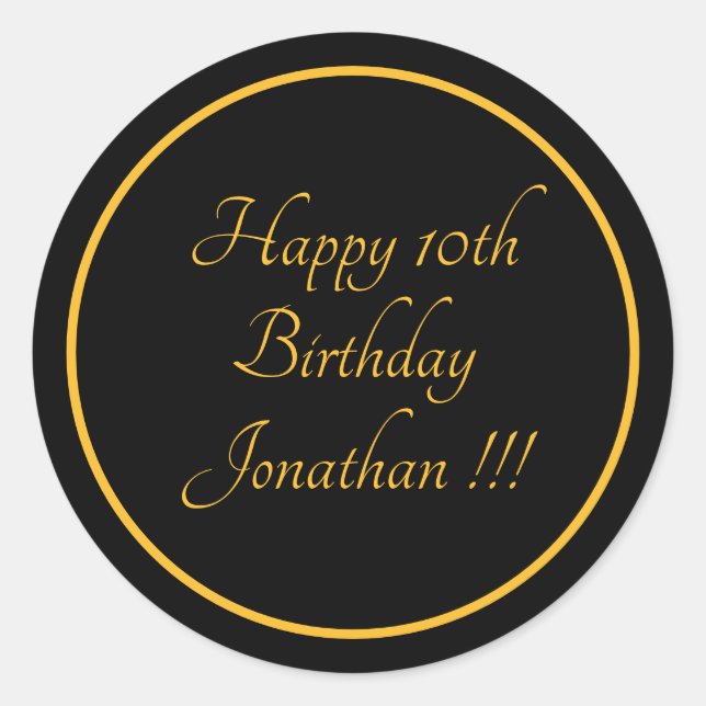 Élégant Nom Or Joyeux Anniversaire Sticker Rond (Devant)