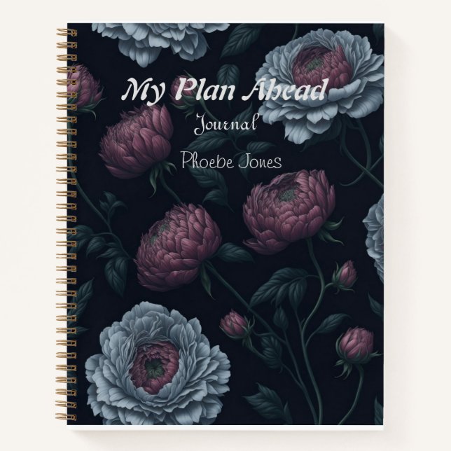 Élégant nom personnalisé Peonies Carnet Journal (Devant)