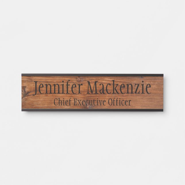 Élégant Nom Plaque Grain de bois Panneau de porte  (Devant)