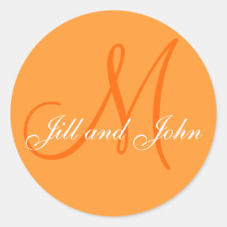 Élégant Noms Orange Monogramme Stickers Mariage