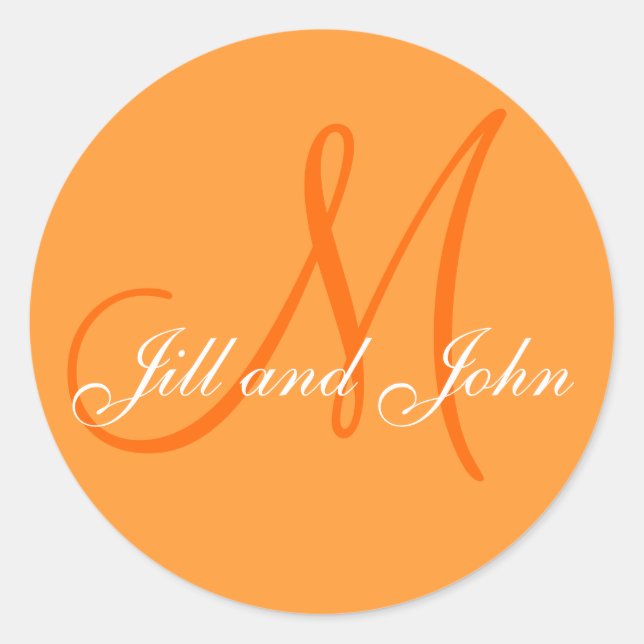 Élégant Noms Orange Monogramme Stickers Mariage (Devant)