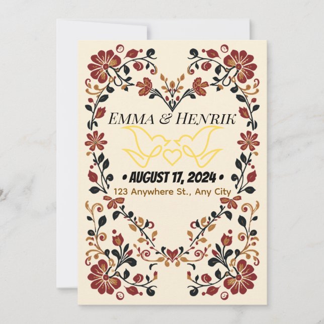 Elegant Norwegian Rosemaling Wedding Invitation Fr (Devant)