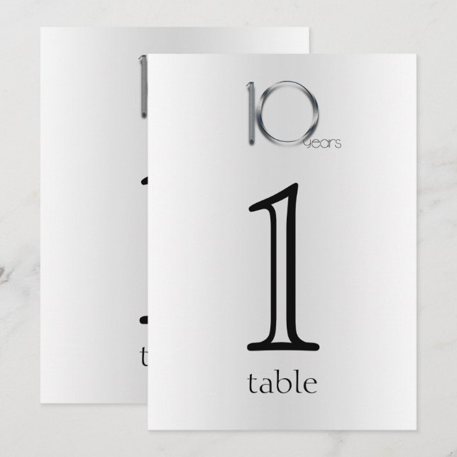 Élégant Numéro de Table Anniversaire des 10 ans en (Devant / Derrière)