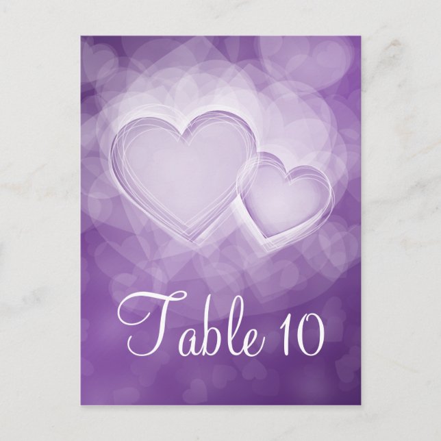 Élégant numéro de table Coeurs modernes violet (Devant)