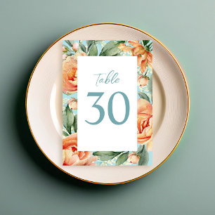 Élégant numéro de table de mariage Blue Peach Flor