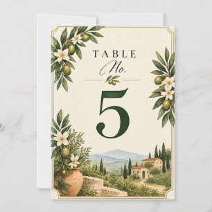 Élégant Numéro de Table de Mariage Branche d'Olivi